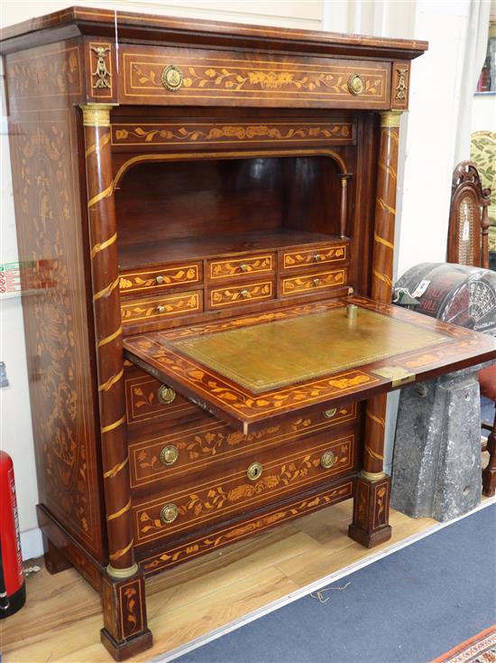 A 19th century Dutch mahogany and floral marquetry secretaire a abattant W.104cm